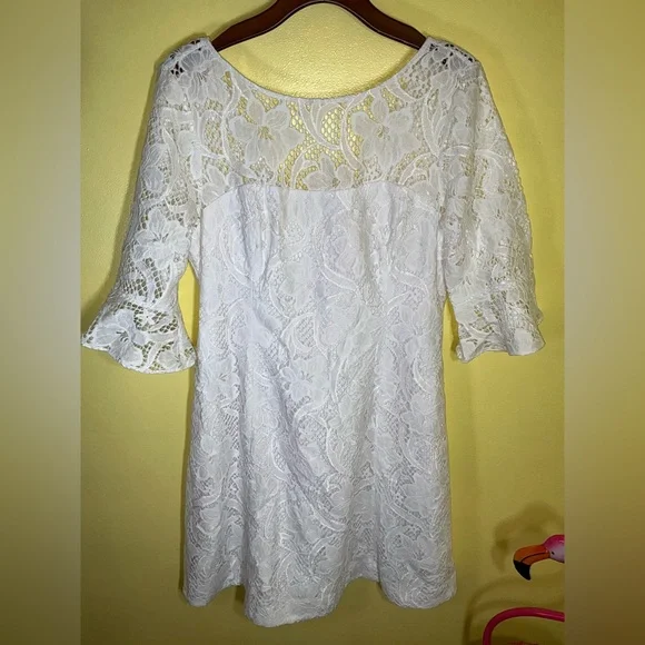 lilly pulitzer allyson lace dress Lilly Pulitzer Allyson Lace Fit + Flare Flounce Sleeve Short Dress Size 0  Bridal